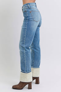 Judy Blue High Waisted Straight Jeans with Shearling Cuff