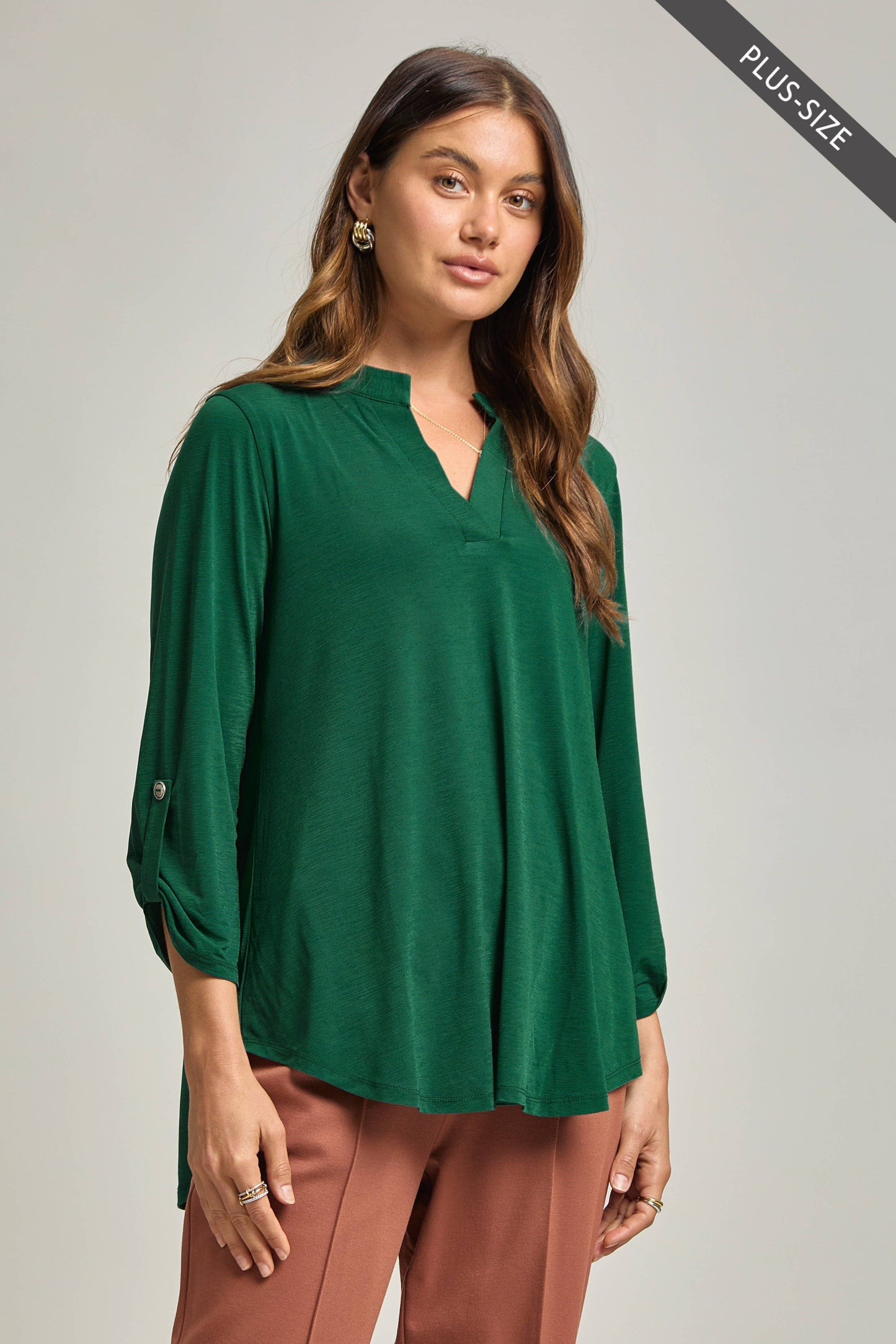 PLUS SIZE Signature Lizzy Top – Wrinkle-Free Travel Blouse with Mandarin Collar