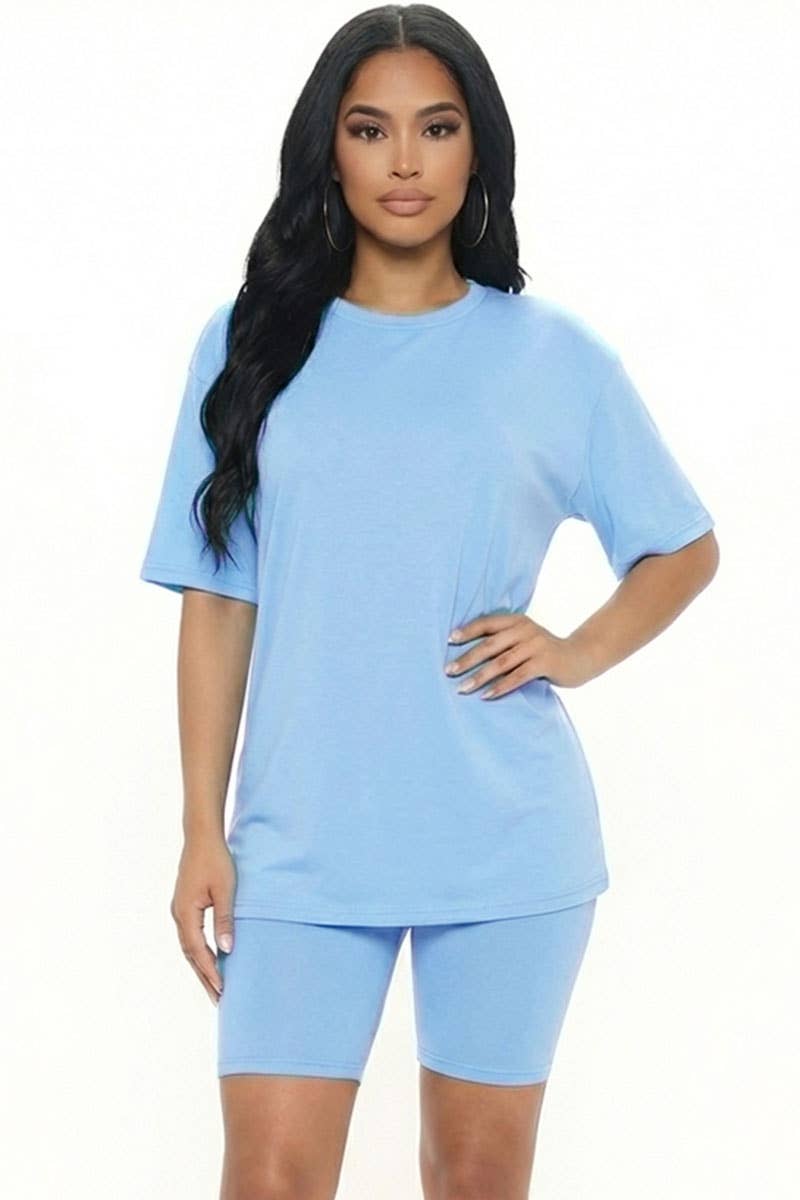 Oversized Top & High Waisted Biker Shorts Set