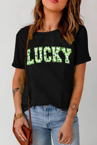 Clover LUCKY Letter Graphic St Patricks Day T Shirt