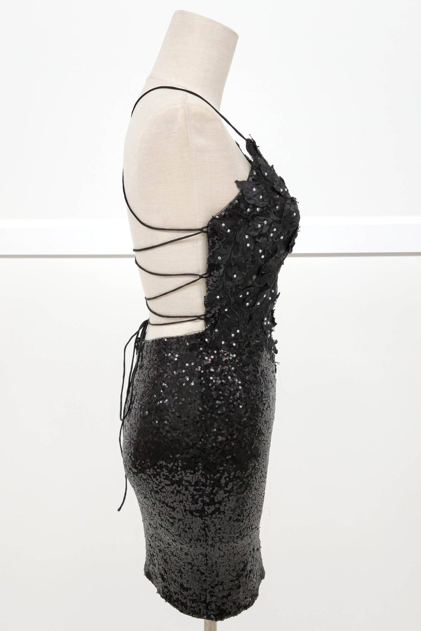 Radiant Floral Sequin Bodycon Mini Dress with Lace-Up Back