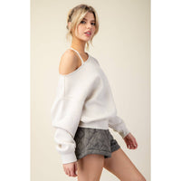 FRENCH TERRY FLEECE OFF SHOULDER TOP