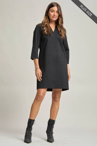 PLUS SIZE Magic Ponte A-Line Dress with Mandarin Collar – Work-Appropriate & Everyday Chic