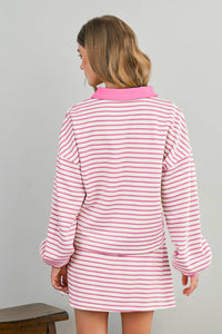 Stripe Collared Pullover & Skort 2pcs Outfit