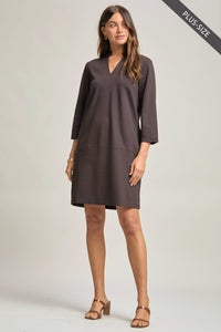PLUS SIZE Magic Ponte A-Line Dress with Mandarin Collar – Work-Appropriate & Everyday Chic
