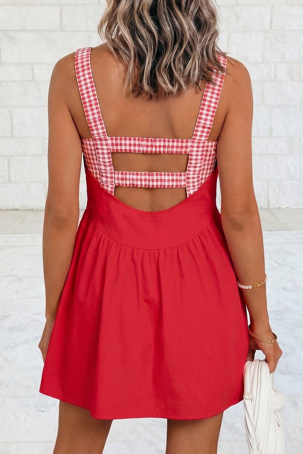 2 Pc Gingham Contrast Patchwork Loose Mini Dress