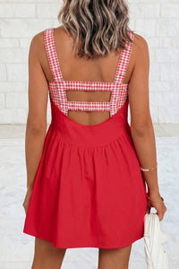 2 Pc Gingham Contrast Patchwork Loose Mini Dress