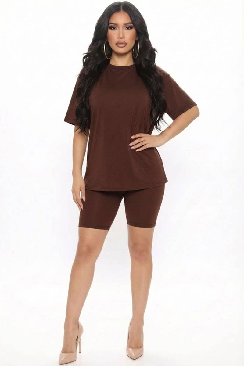 Oversized Top & High Waisted Biker Shorts Set