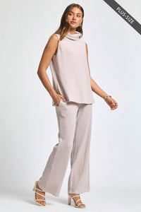 PLUS SIZE 3 Piece Set Cowl Neck Tank Top + Cardigan + Pants