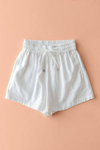 Linen Blend Elastic Waist Drawstring Shorts