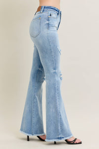 Judy Blue High Waisted Light Wash Flare Jeans with Shield Pockets