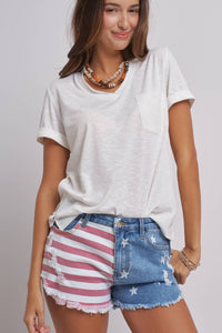 Rolled Sleeve V-Neck Pocket Tee