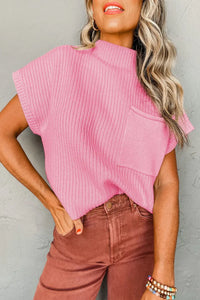 Ribbed Knit Short Sleeve Top with Pocket – Cozy & Stylish Everyday Wear