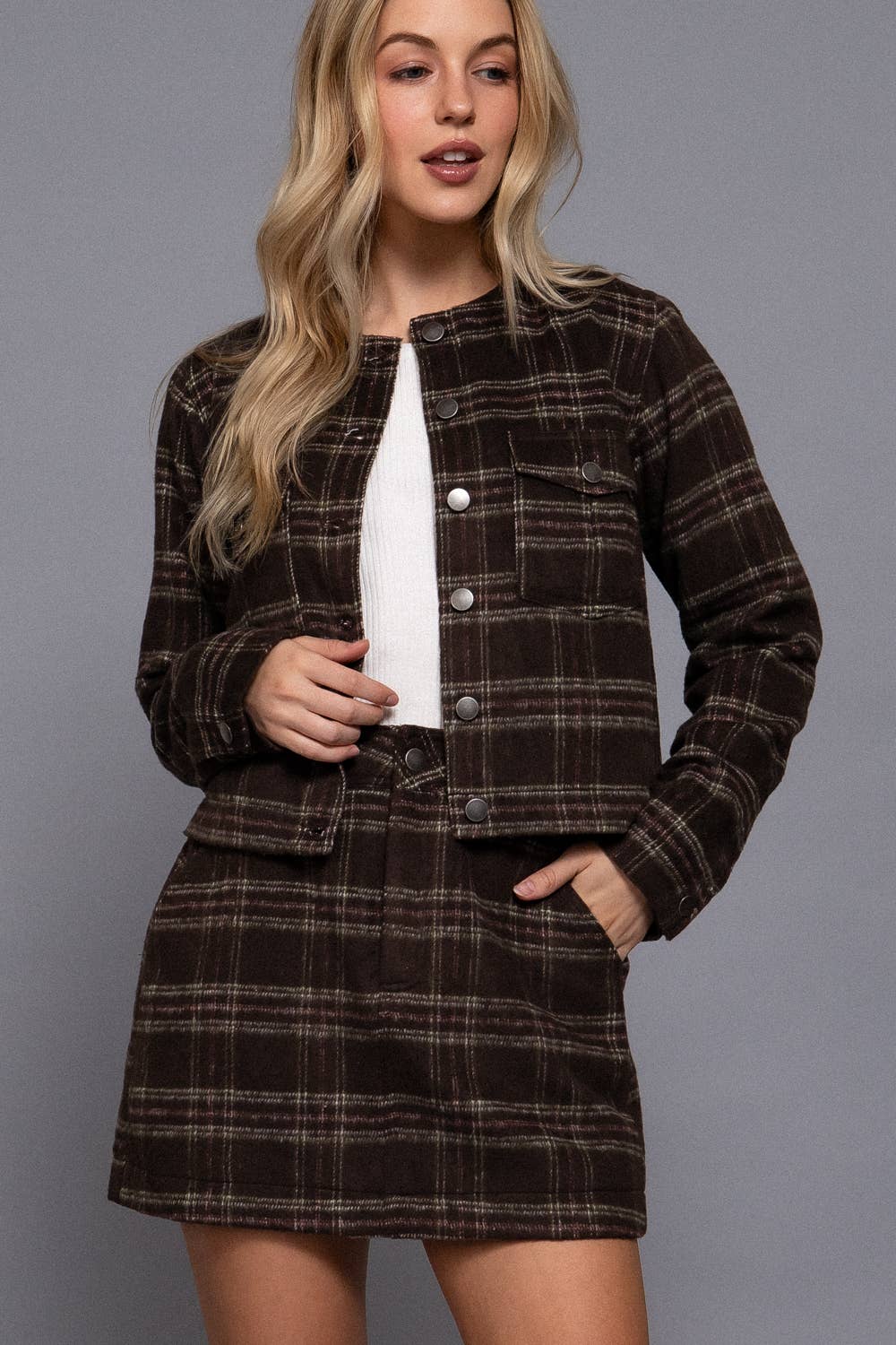BRUSHED PLAID MINI SKIRT