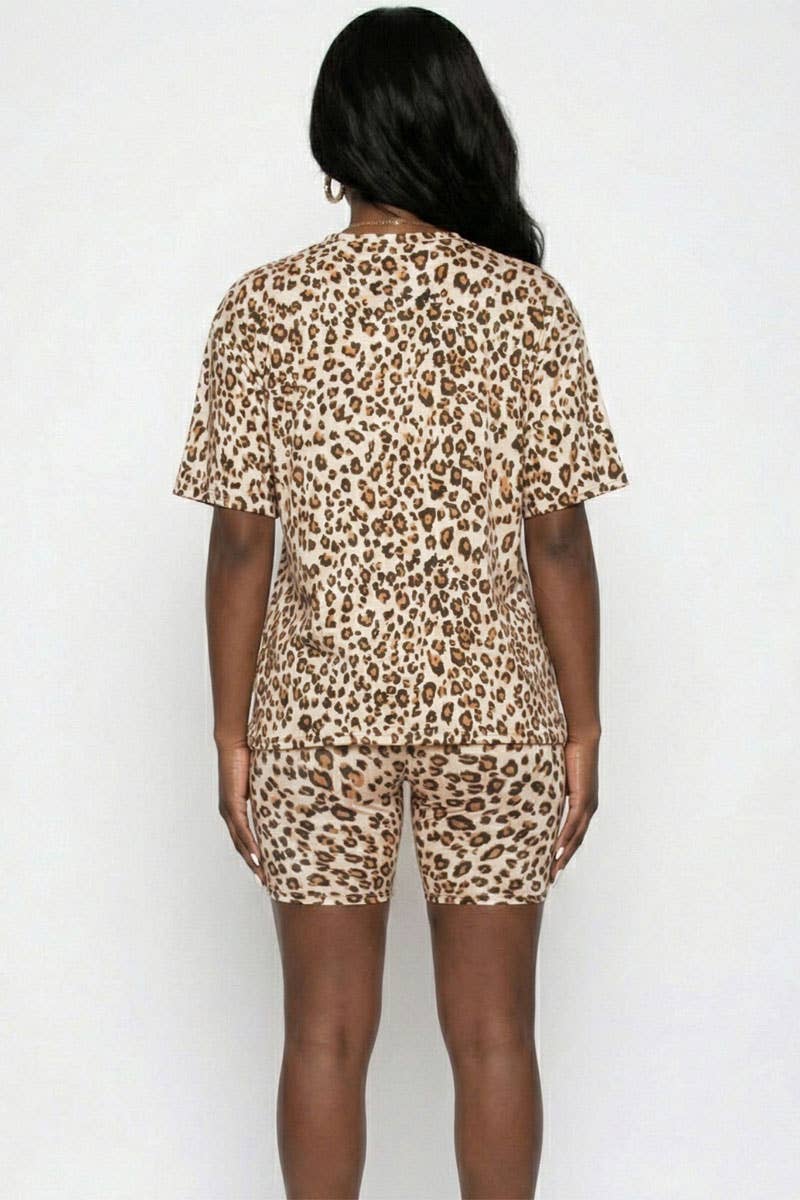 Cheetah Leopard Print Loose Fit Top & Biker Shorts Set