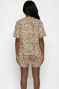 Cheetah Leopard Print Loose Fit Top & Biker Shorts Set