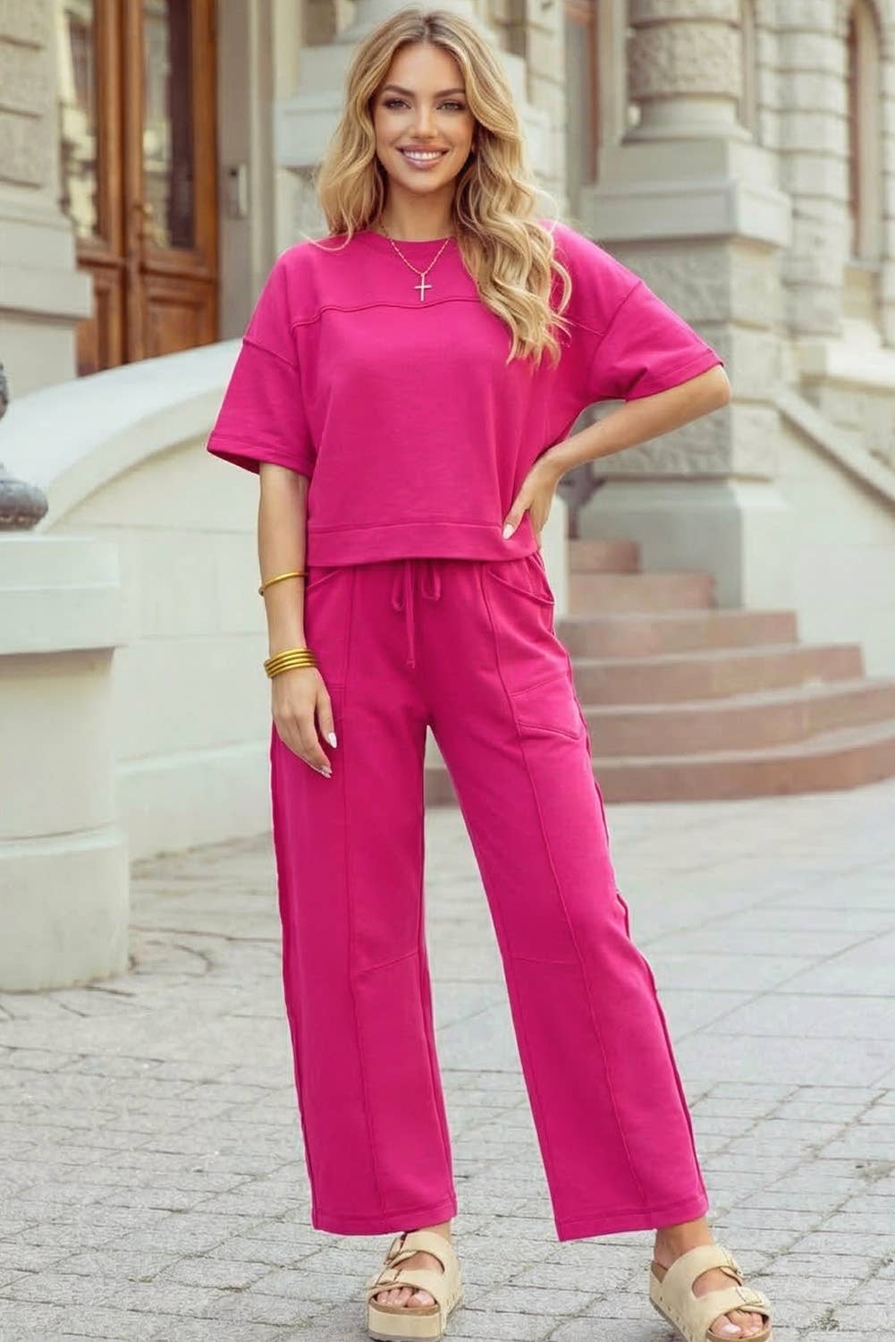 High Waist Pant and Short Sleeve Set