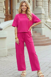 High Waist Pant and Short Sleeve Set
