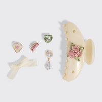 KitschPop™️Curved Claw Clip 7pc Set Vintage- Pearlized Cream