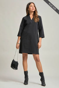 PLUS SIZE Magic Ponte A-Line Dress with Mandarin Collar – Work-Appropriate & Everyday Chic