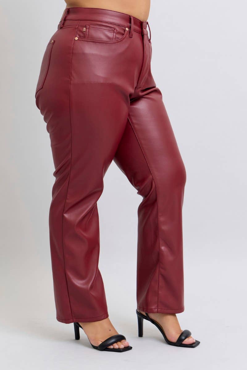 Judy Blue Plus Size Faux Leather High Waisted Tummy Control Straight Jeans
