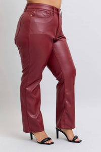 Judy Blue Plus Size Faux Leather High Waisted Tummy Control Straight Jeans