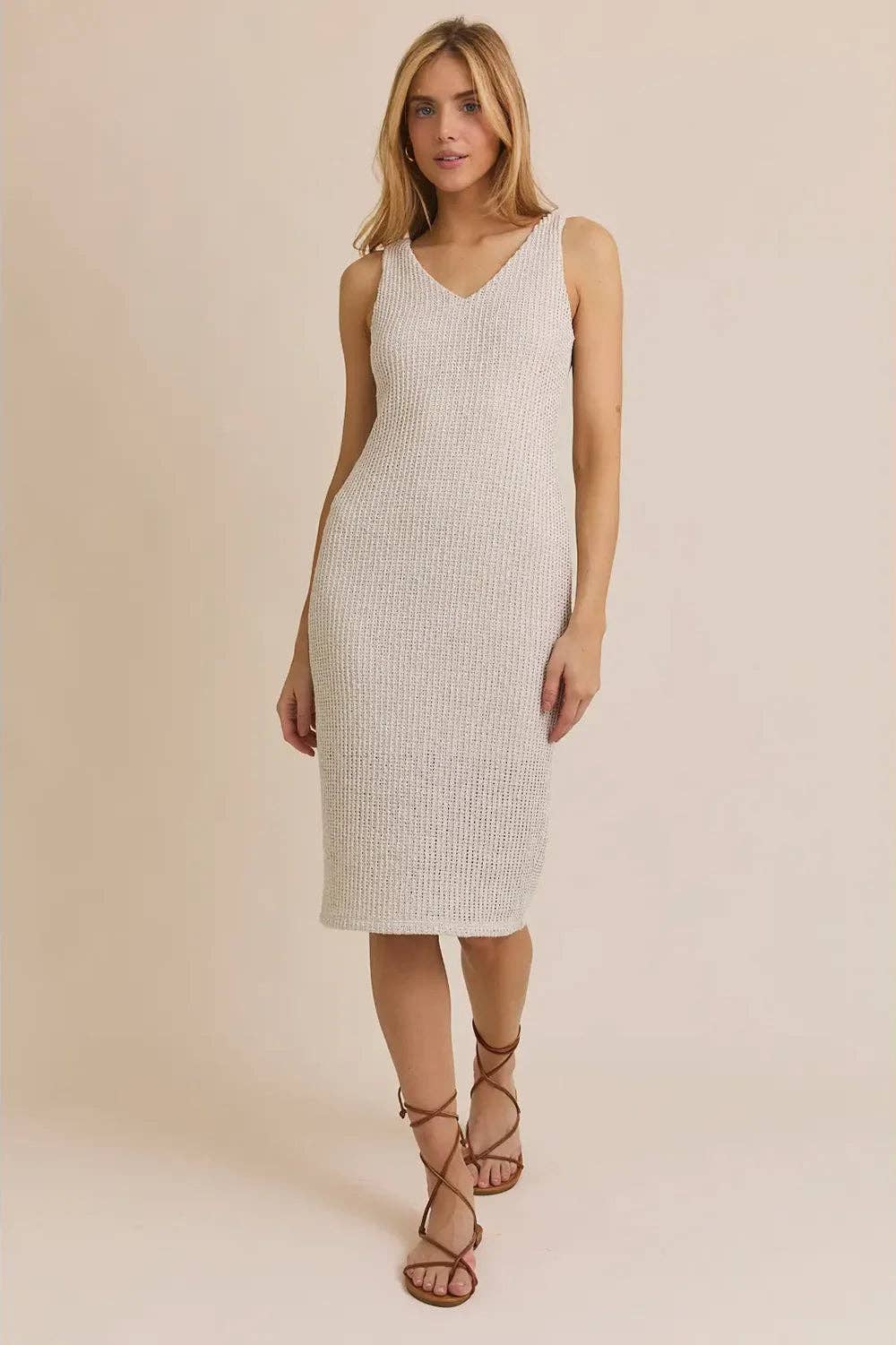 Ribbed Knit Tank Midi Dress – Sleeveless Bodycon Stretch Dress