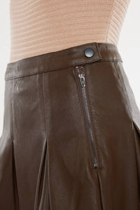 Mid Rise Pleated Vegan Leather Skirt