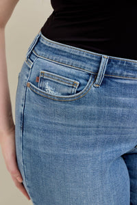 Judy Blue Plus Size Mid Rise Vintage Wash Bootcut Jeans with Distressed Hem