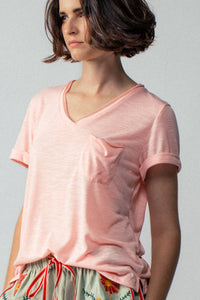 Rolled Sleeve V-Neck Pocket Tee