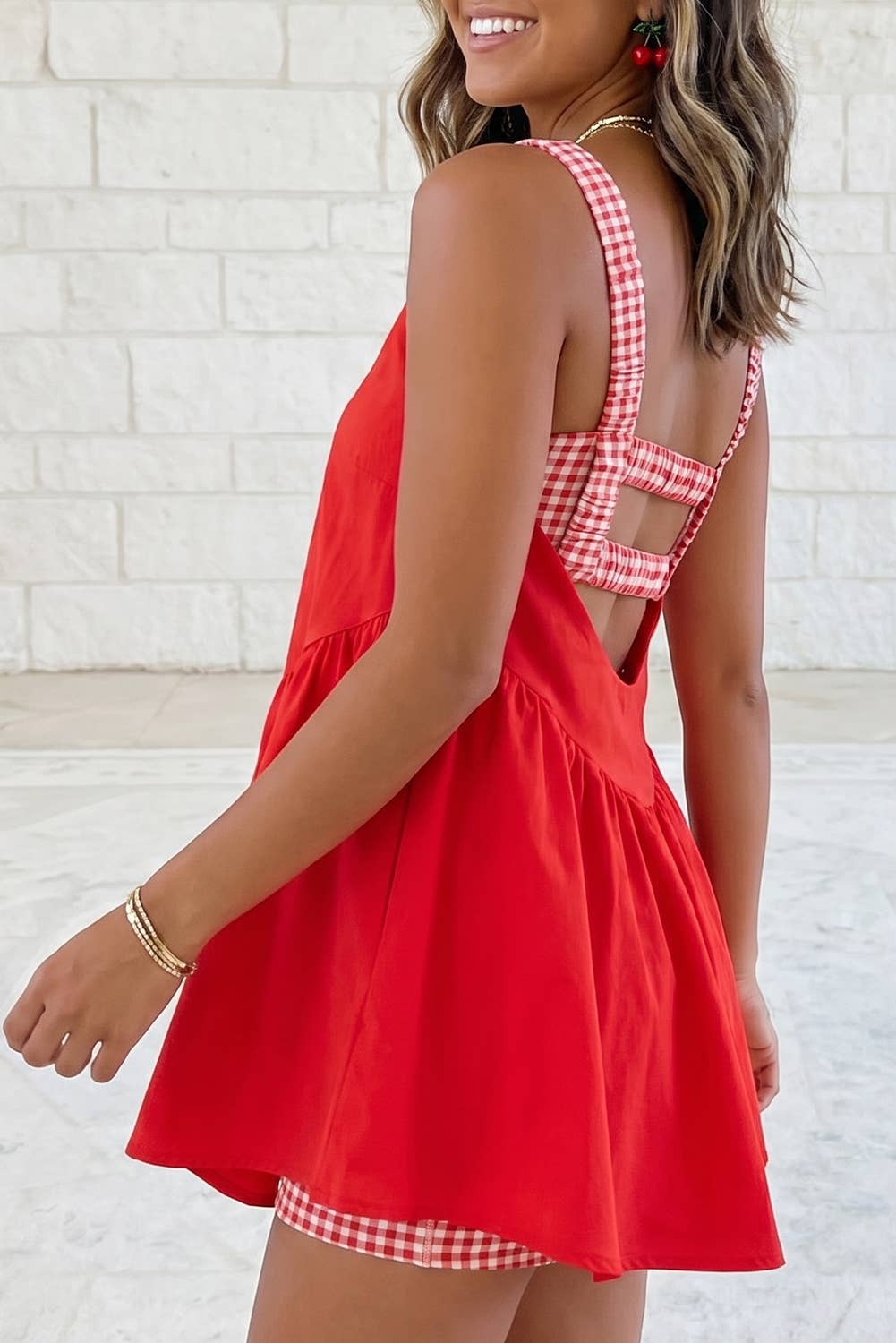 2 Pc Gingham Contrast Patchwork Loose Mini Dress