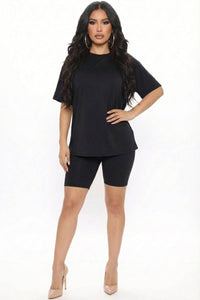 Oversized Top & High Waisted Biker Shorts Set