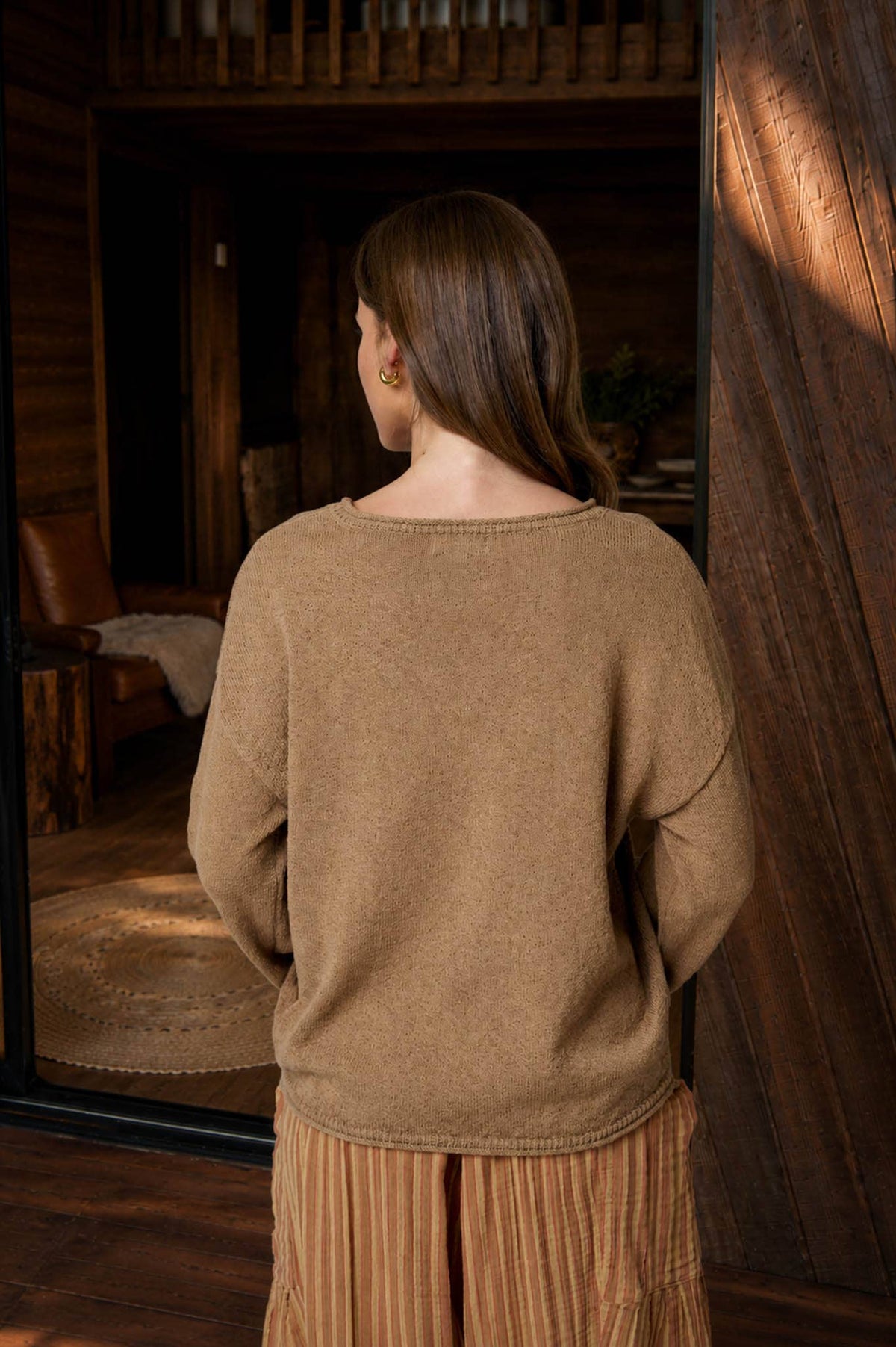 Textured raw edge long sleeve sweater