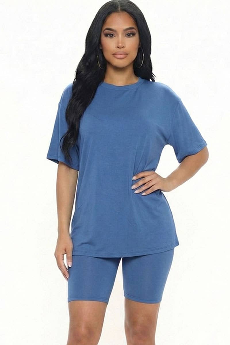 Oversized Top & High Waisted Biker Shorts Set