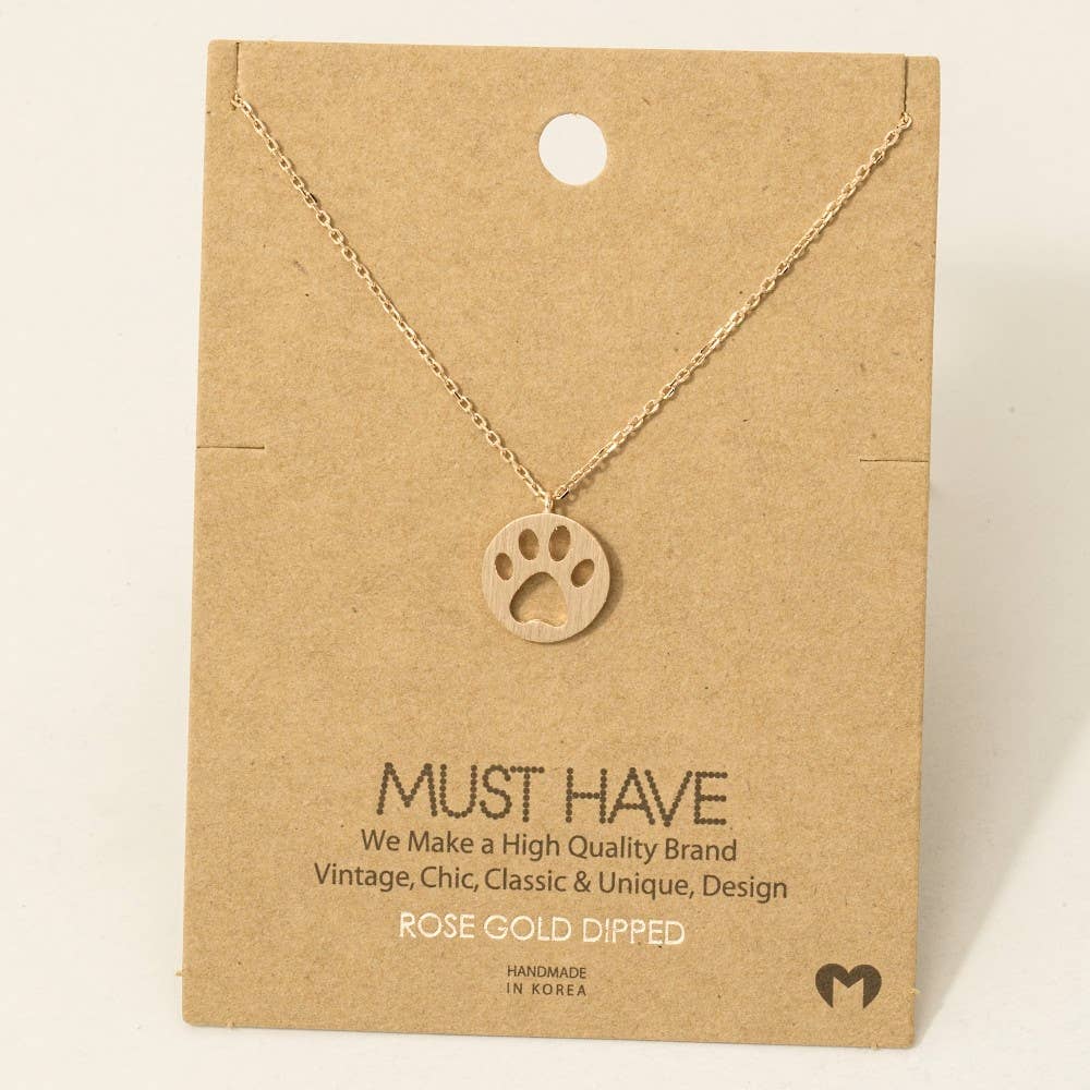 Paw Print Pendant Necklace - Brass