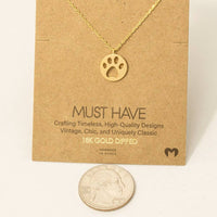 Paw Print Pendant Necklace - Brass