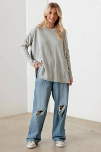 Cotton Blend Velour Long Sleeve Sweatshirt