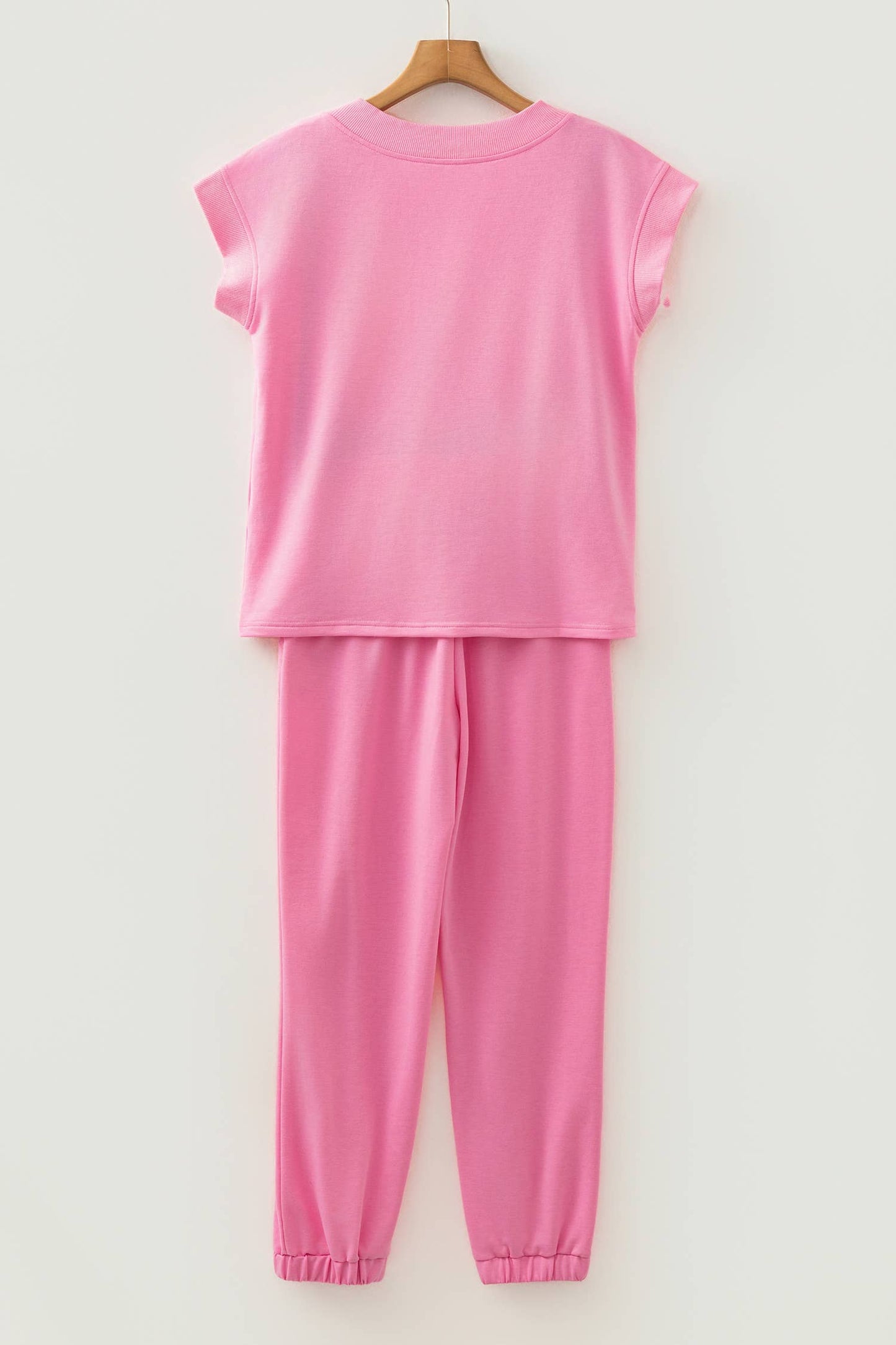 V Neck Tee Texture Patchwork Drawstring Pant Set