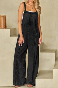 Chic Solid Color Cotton Blend Overalls – Dark Grey & Beau Blue