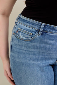 Judy Blue Plus Size Mid Rise Vintage Wash Bootcut Jeans with Distressed Hem