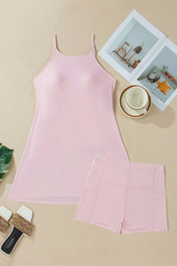 Solid Color Slim Tank Strap Dress with Athletic Shorts