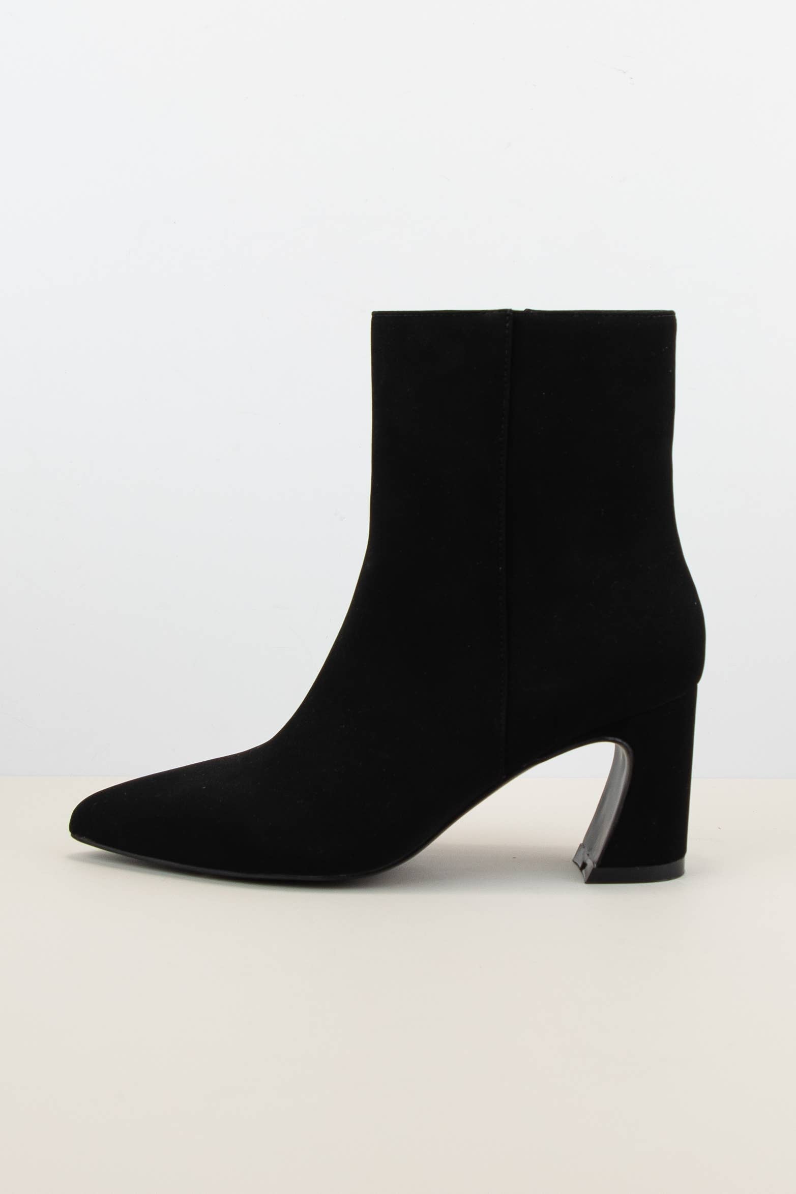Pointed Toe Block Heel Booties – Faux PU/Nubuck, Zip-Up Slim Fit