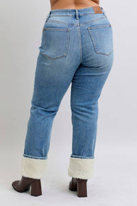 Judy Blue Plus Size High Waisted Shearling Cuff Straight Jeans