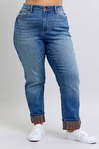 MR Plaid Print Cuff Boyfriend Jeans by Judy Blue – Plus Size