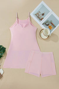 Solid Color Slim Tank Strap Dress with Athletic Shorts