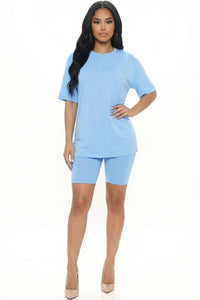 Oversized Top & High Waisted Biker Shorts Set