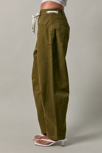 HIGH-RISE EYELET DETAIL BARREL PANTS