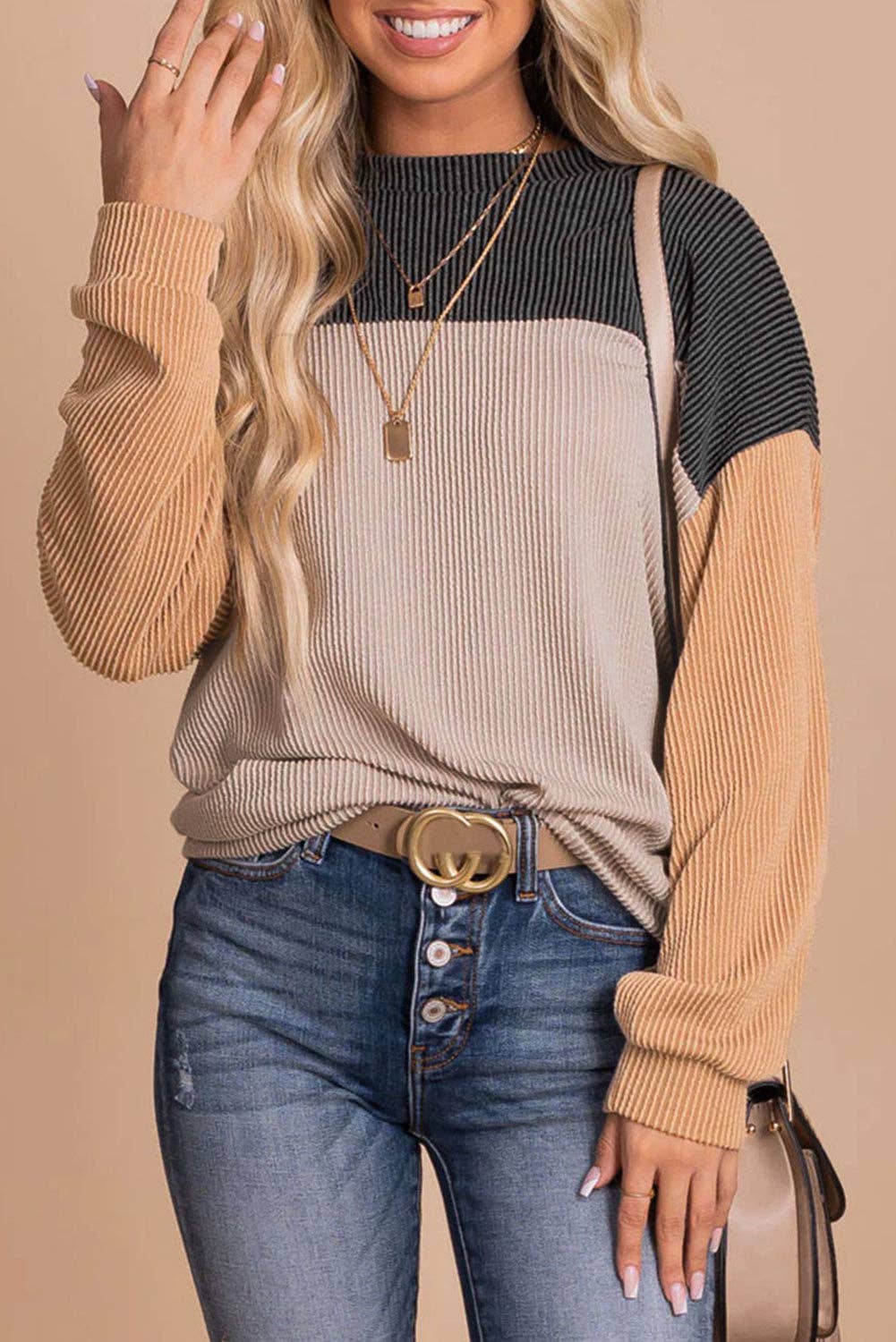 Colorblock Ribbed Long-Sleeve Top – Chic & Comfortable Wardrobe Essential