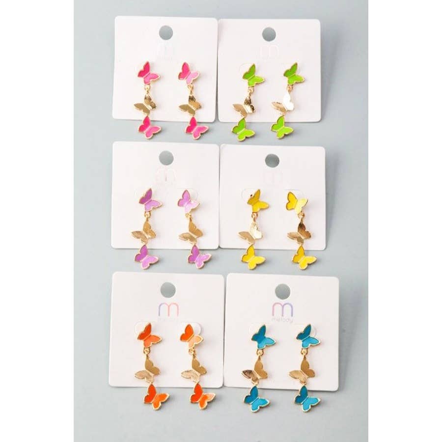 Triple Butterfly Drop Link Earrings