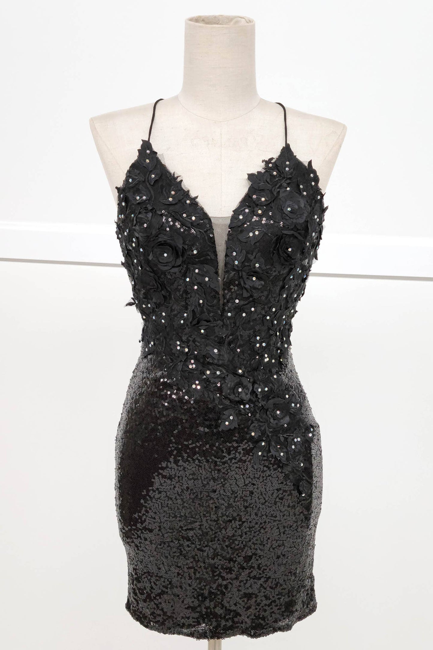 Radiant Floral Sequin Bodycon Mini Dress with Lace-Up Back